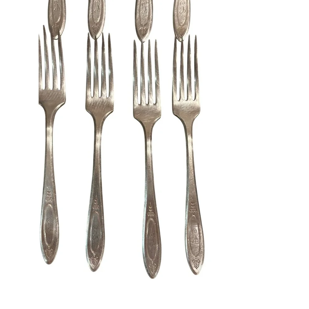 Set of (11) Community Plate (Oneida) ADAM 1917 Silverplate Forks Monogrammed